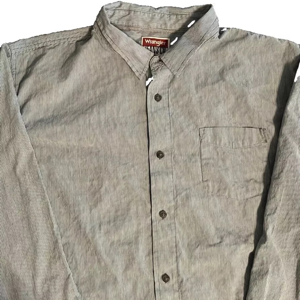 Men’s Vintage Wrangler 2XL Blue Stripe Long Sleeve Button Down w/ Front Pocket